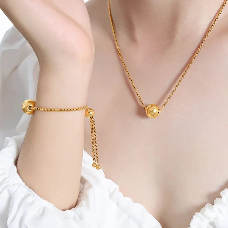 Gold Ball Slider Necklace & Bracelet