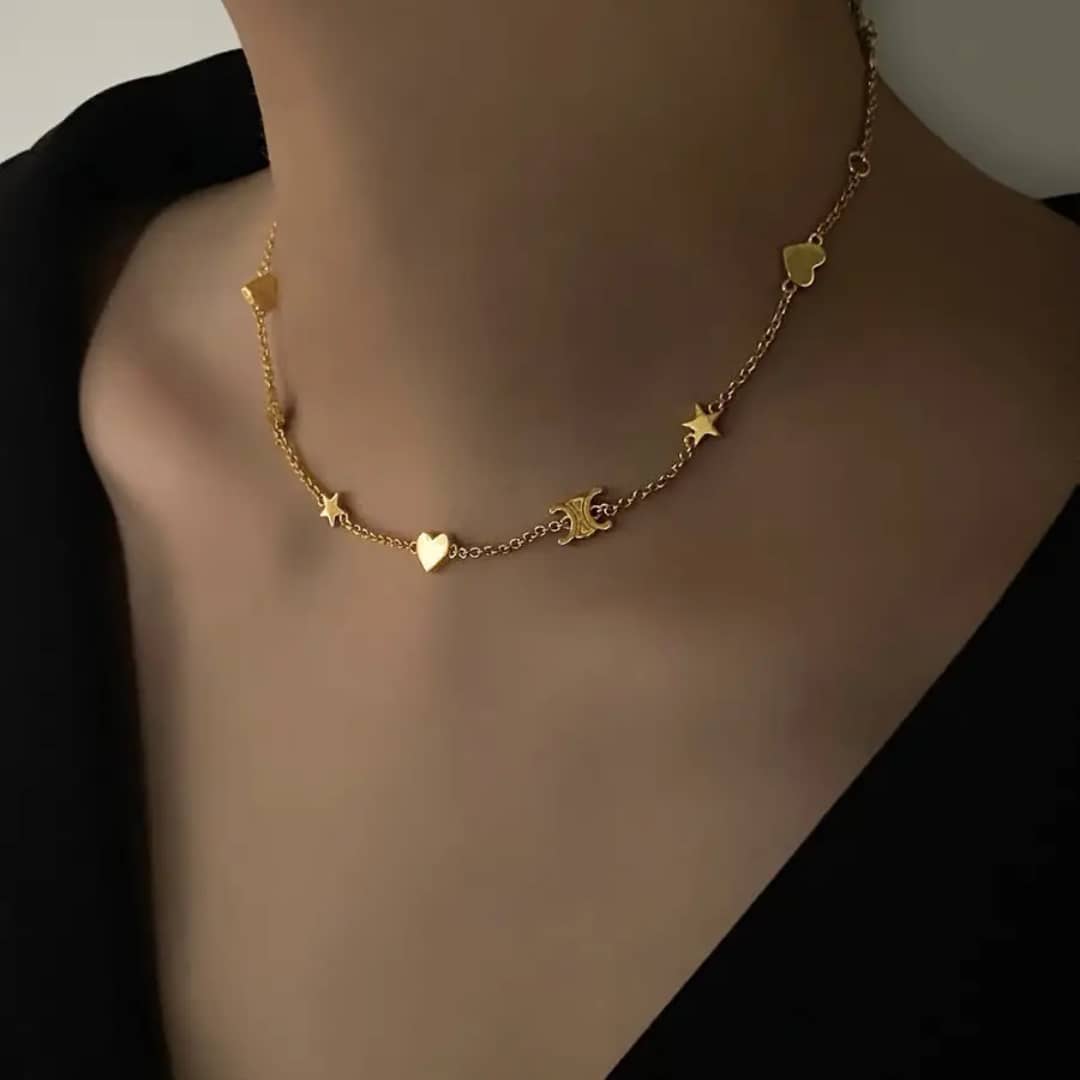 Heart & Star Charm Choker