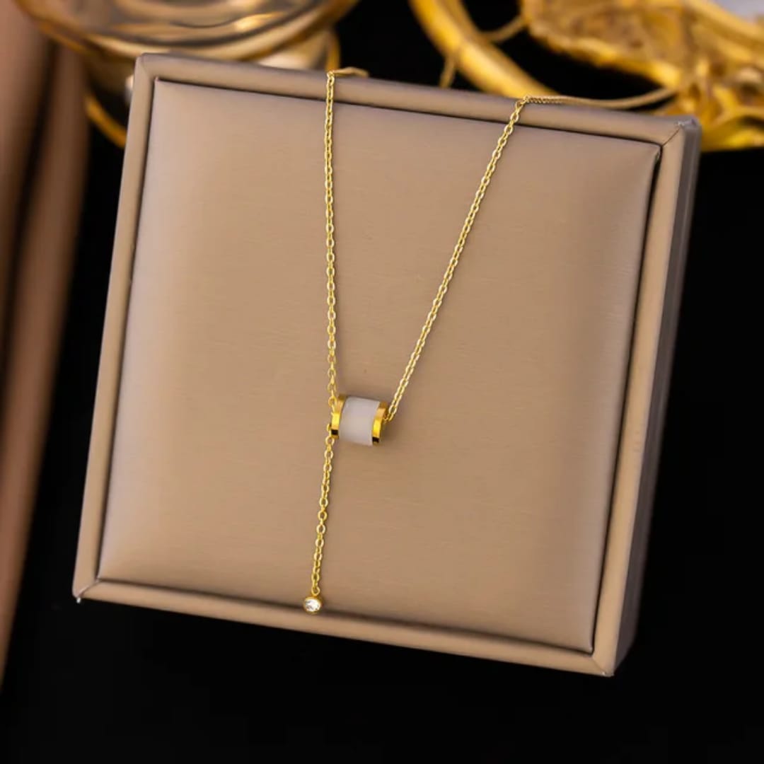 White Barrel Lariat Necklace