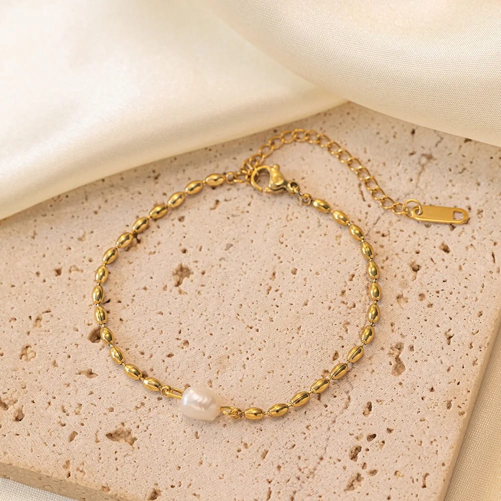 Gold Rice Bead Pearl Bracelet