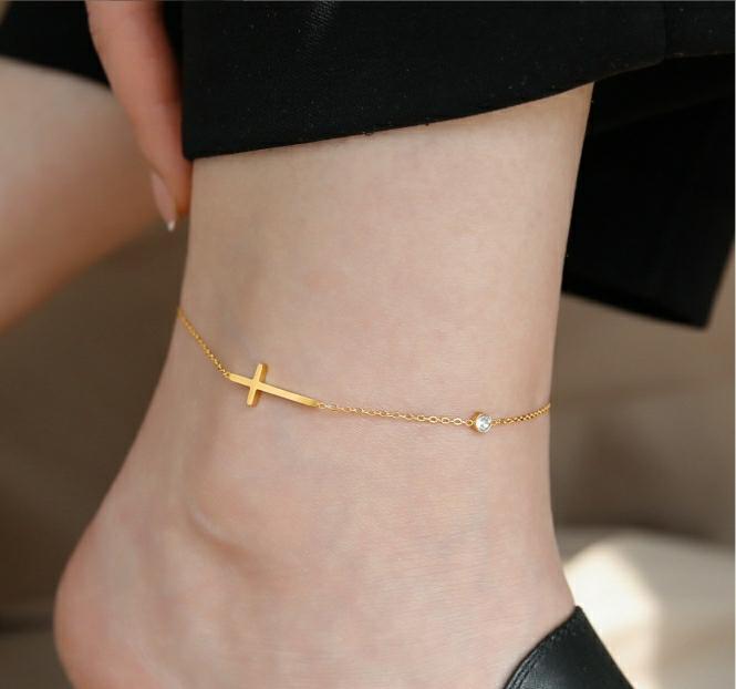 Side Cross Solitaire Anklet