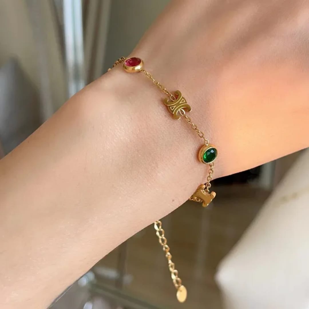 Ruby & Emerald Gem Charm Bracelet