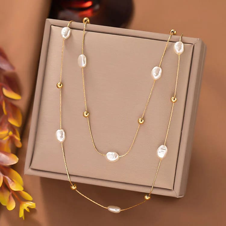 Baroque Pearl Long Station Necklace