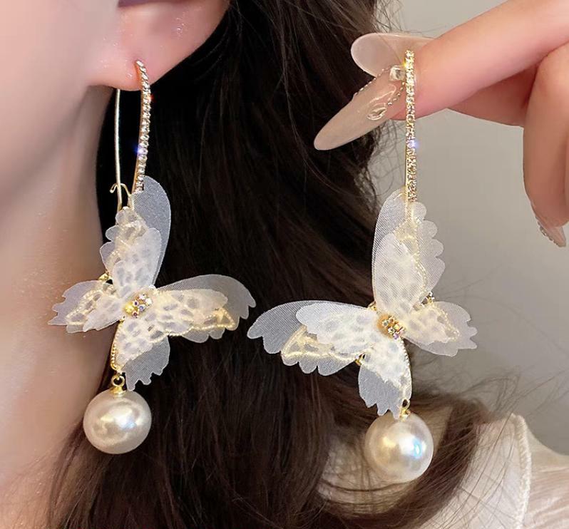 Butterfly Pearl Tassel Earrings