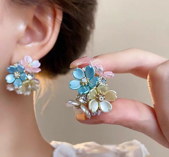 Blue Blossom Floral Studs