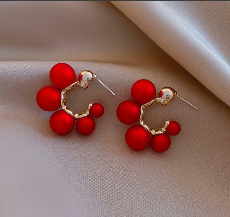 Red Pearl Cluster Earrings