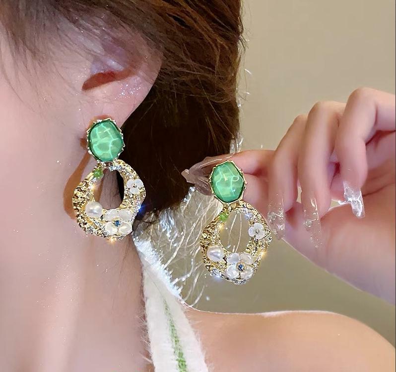 Emerald Gem & Pearl Hoop Earrings