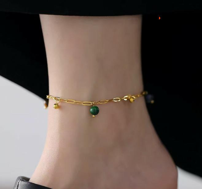 Malachite Paperclip Anklet