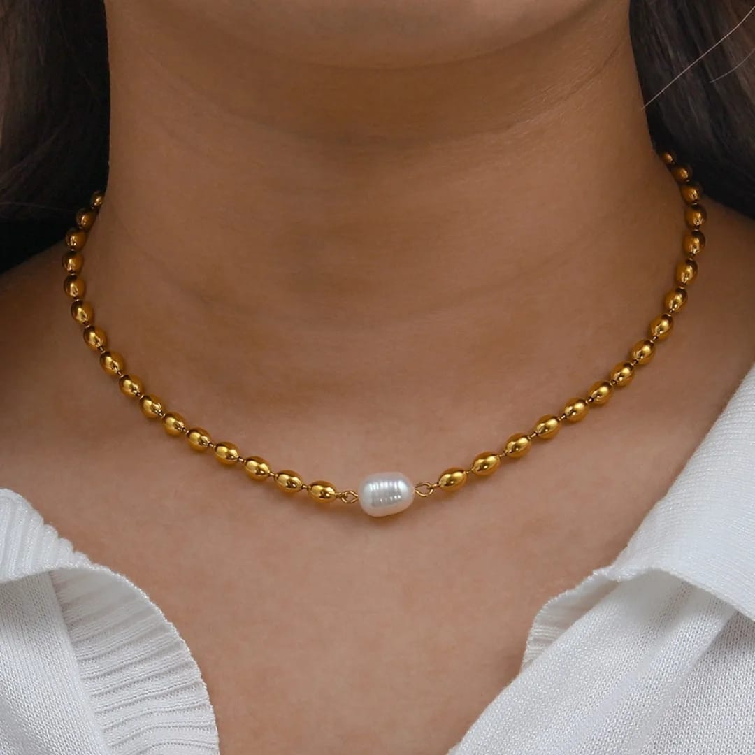 Gold Bead & Pearl Choker