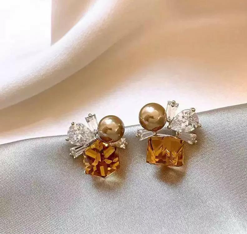 Amber Crystal Bow Studs