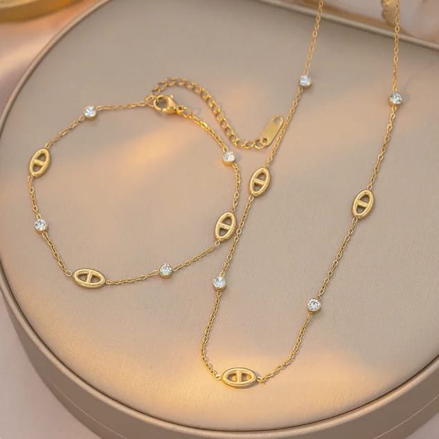Coffee Bean Link Necklace & Bracelet