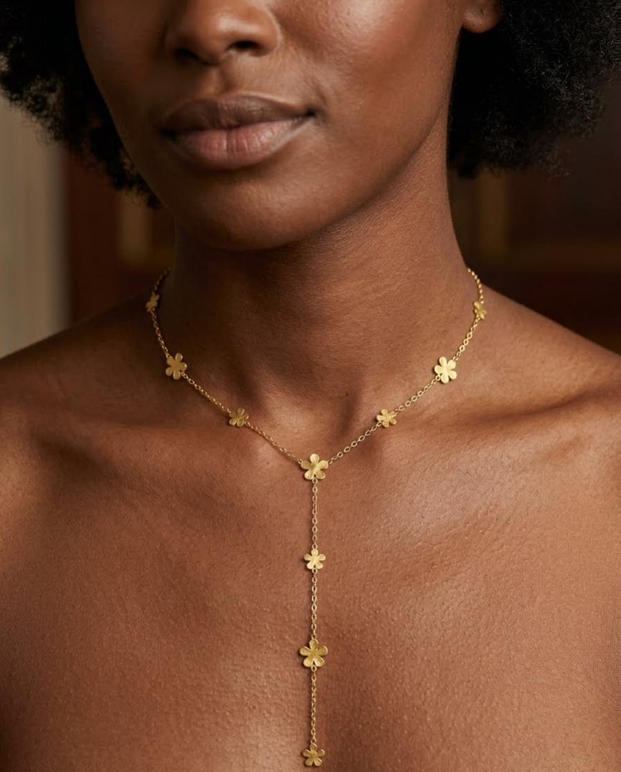Gold Flower Lariat Necklace