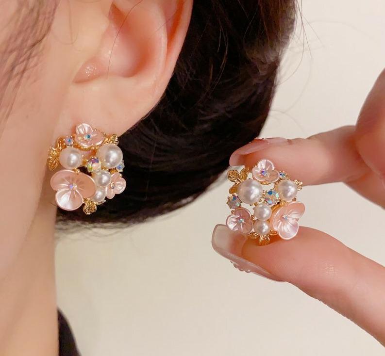 Blush Floral Pearl Studs
