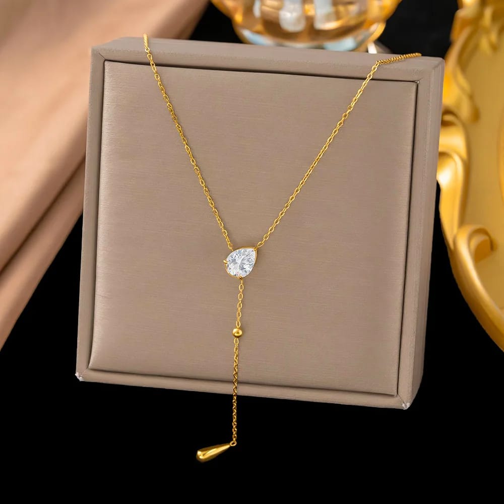 Crystal Teardrop Y-Lariat Necklace
