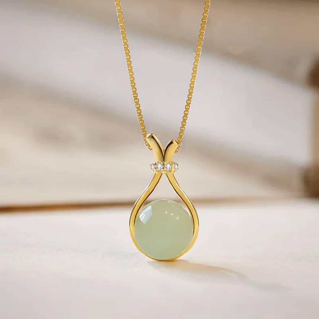 Jade Drop Gold Pendant Necklace