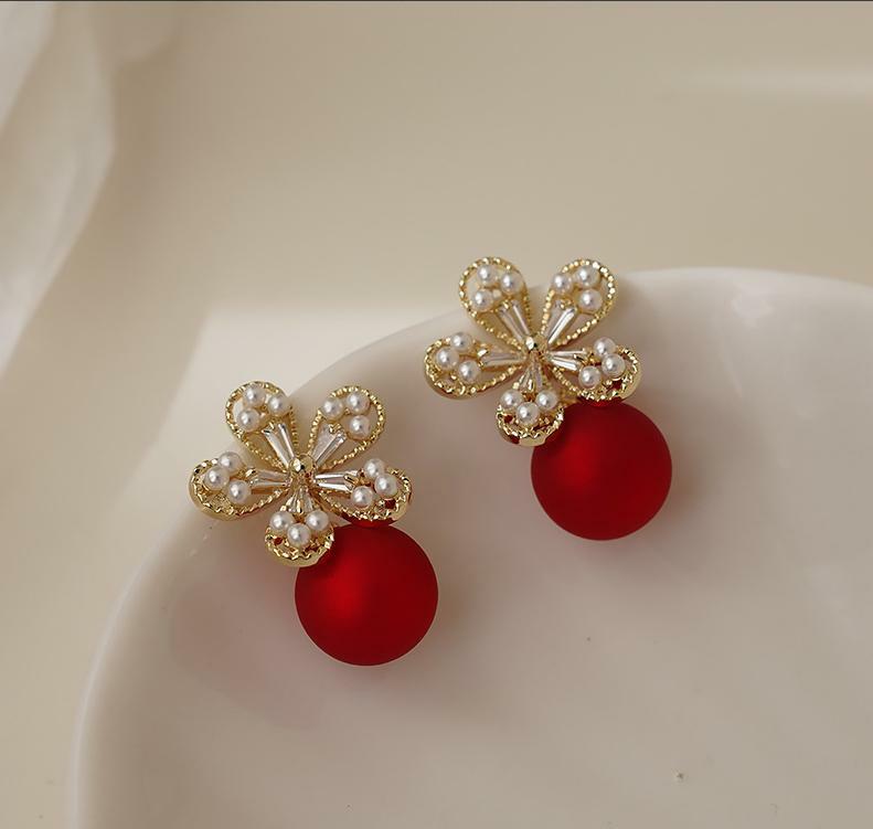 Ruby Pearl Blossom Earrings
