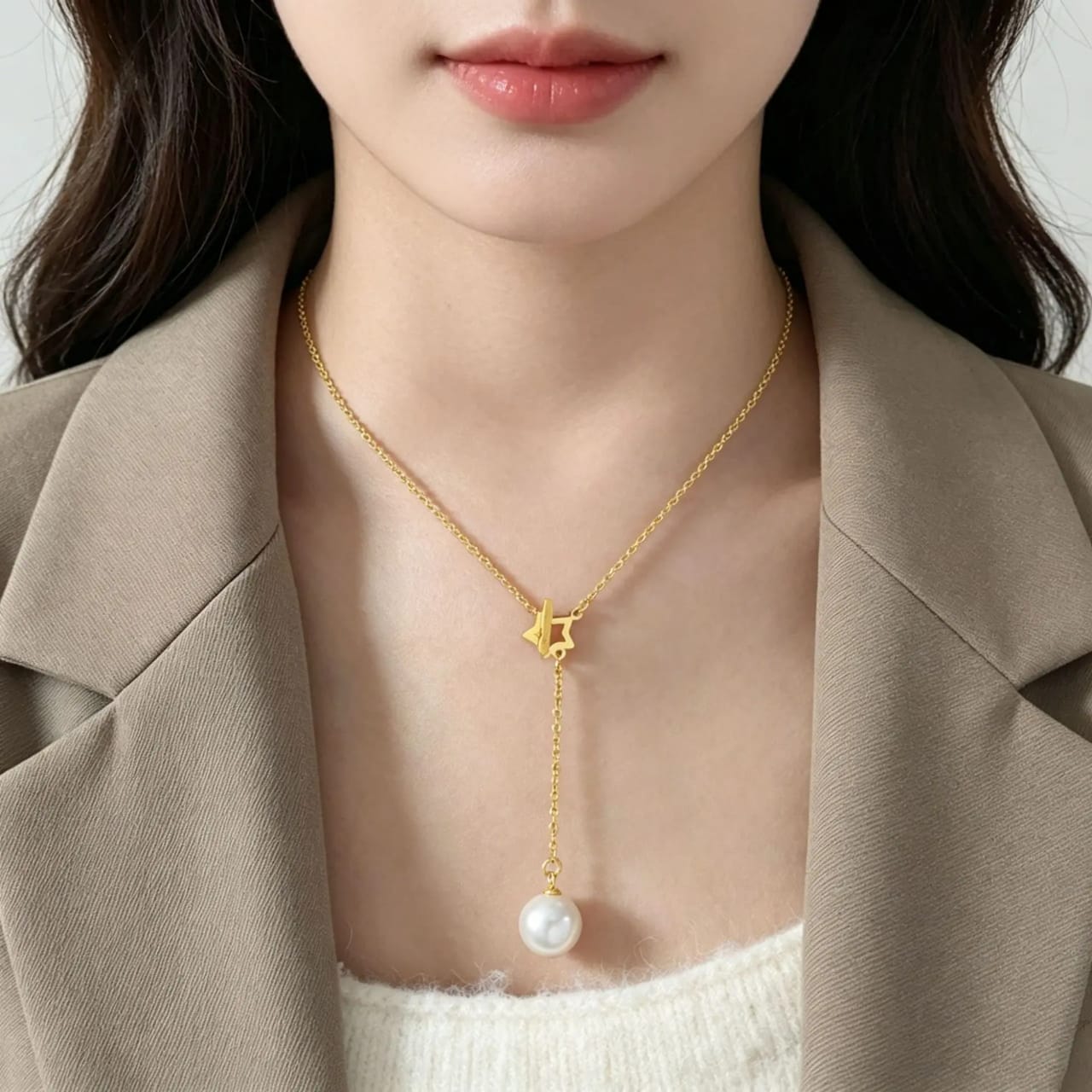 Star & Pearl Drop Lariat