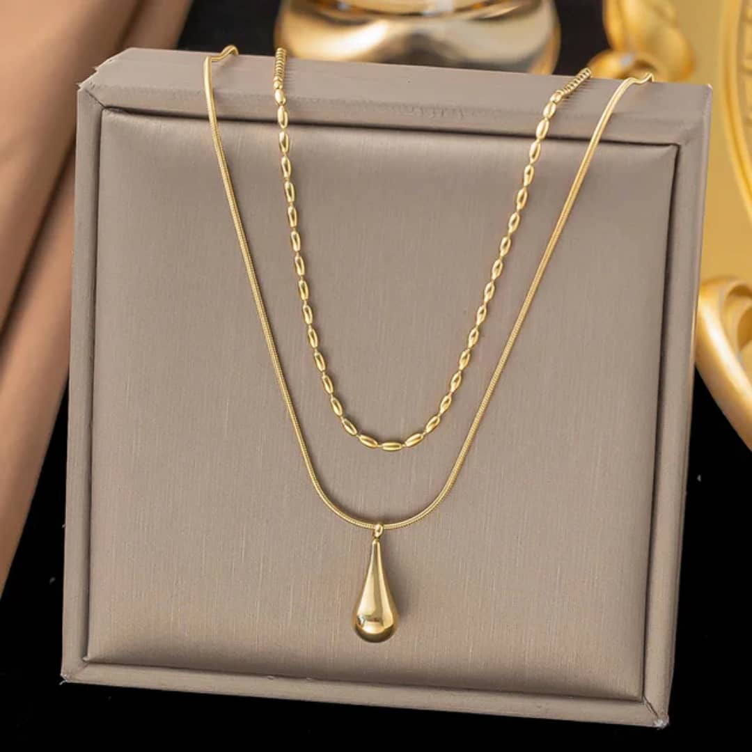 Gold Teardrop Layered Necklace