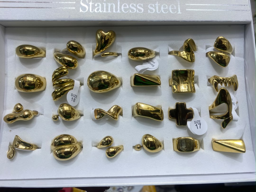 Gold Heart & Cross Ring Set