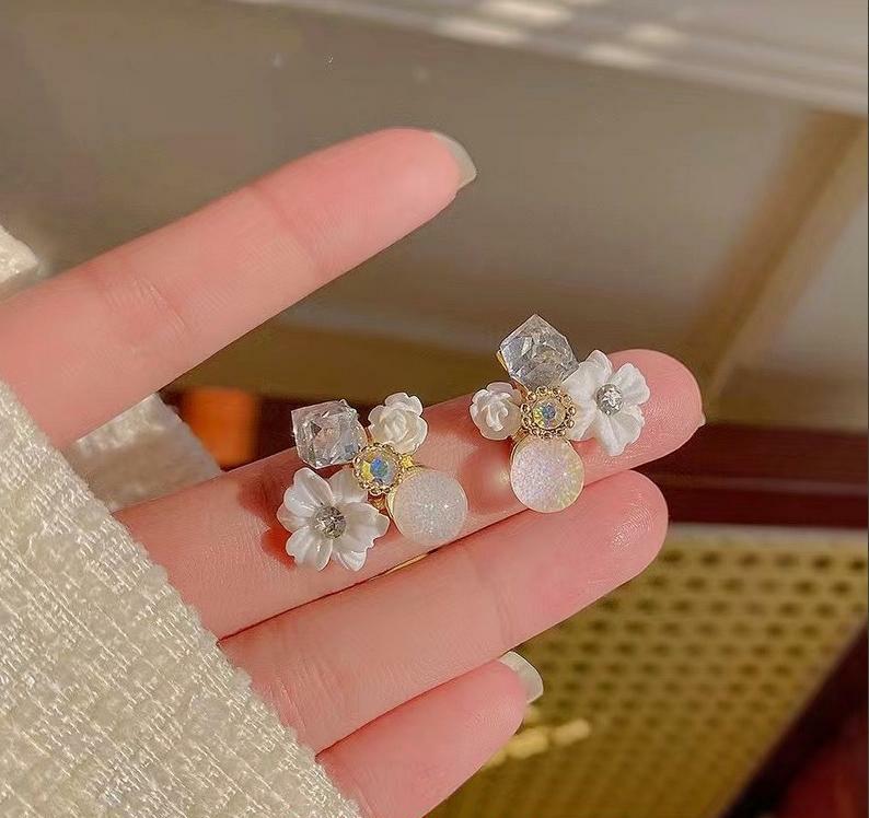 Floral Opal Cluster Studs