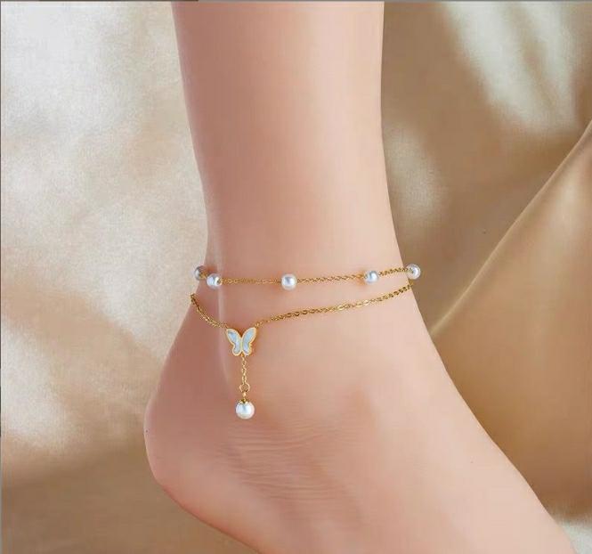 Butterfly Pearl Double Anklet